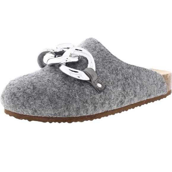 NWOT Nine West Everyth Cozy Mules Gray Silver Metal Chain Size Women’s 8 - Picture 2 of 9